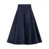 Nikka Place Women's Dark Blue Wool Skirt Below The Knee With High Waist & Pockets In Blue