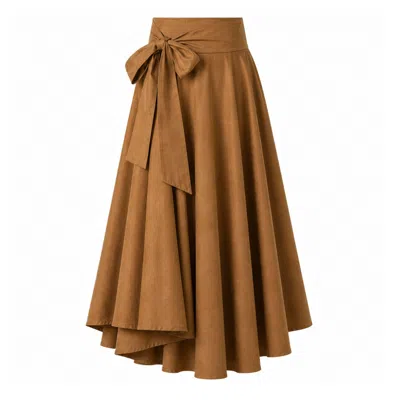 Nikka Place Women's Elegant Midi Cotton Skirt In Light Brown Color
