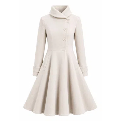 Nikka Place Women's Flared Wool Winter Coat With Buttons In Off White Color In Multi