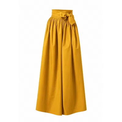Nikka Place Women's Floor Length Summer Skirt With Pockets And Bow In Yellow Color