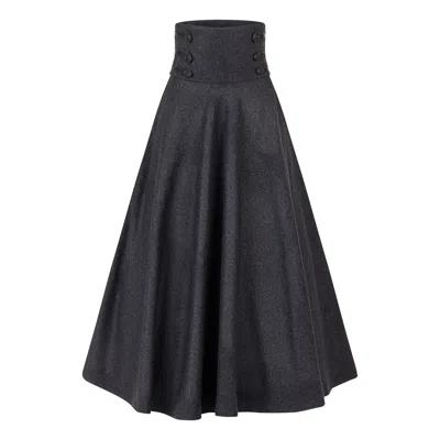Nikka Place Women's Grey Long Wool Skirt With Front Buttons & High Waist In Dark Gray Color