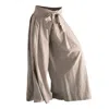 Nikka Place Women's Grey Linen Gaucho Summer Trousers With Front Tie In Natural Colour In Grey