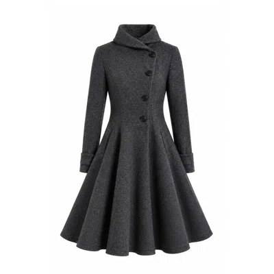 Nikka Place Women's Grey Wool Winter Princess Coat With Buttons In Dark Gray Color