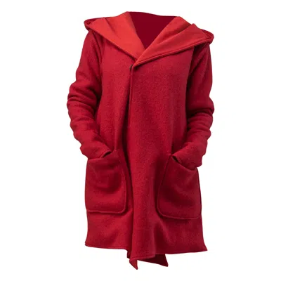 Nikka Place Women's Wool Red Cardigan With Big Pockets & Hood