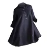 Nikka Place Women's Linen Loose Tunic With Collar And Buttons In Dark Blue Colour