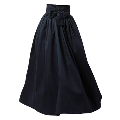Nikka Place Women's Long Flared Skirt With High Waist & Front Bow In Dark Blue
