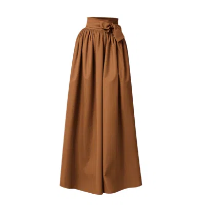 Nikka Place Women's Long Pleated High Waisted Skirt With Bow And Pockets In Light Brown Color