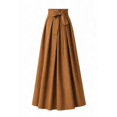 Nikka Place Women's Long Summer Cotton Skirt With High Waist In Light Brown Color