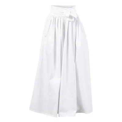 Nikka Place Women's Maxi Flared Cotton Skirt With Front Bow In White