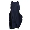 Nikka Place Women's Maxi Linen Kaftan Dress With Tie And Bracelet Sleeves In Dark Blue In Blue