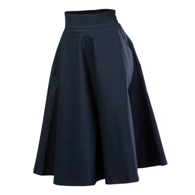 Nikka Place Women's Cotton Midi Flared Skirt With High Waist And Pockets In Dark Blue