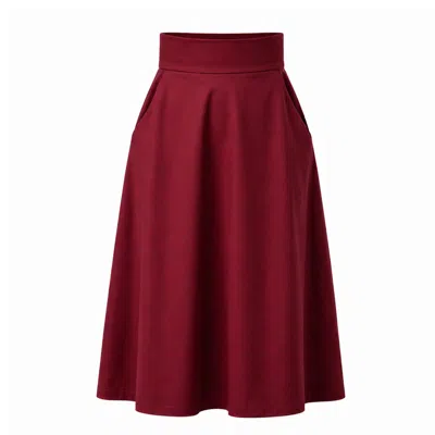 Nikka Place Women's Midi Flared Cotton Skirt With Pockets In Burgundy Color In Red