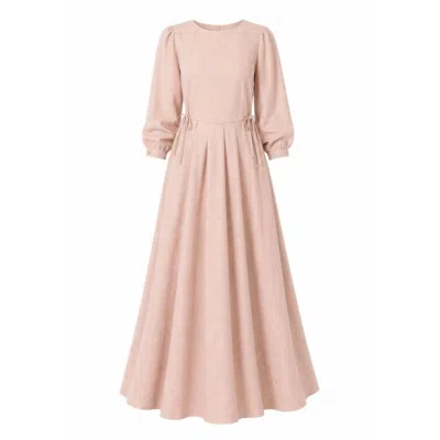 Nikka Place Women's Pink Summer Linen Pleated Dress With Pockets In Peach Color