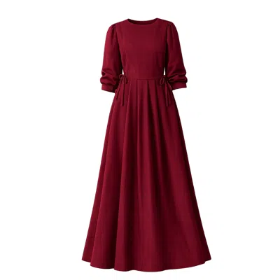 Nikka Place Women's Red Long Linen Formal Dress With Bracelet Sleeves In Burgundy Color