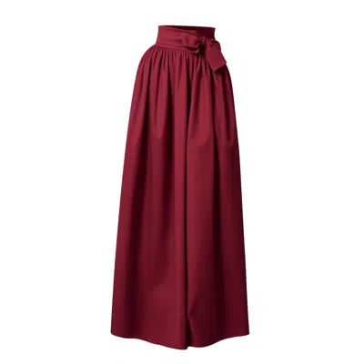 Nikka Place Women's Red Maxi Formal Cotton Skirt With High Waist And Bow In Burgundy Color
