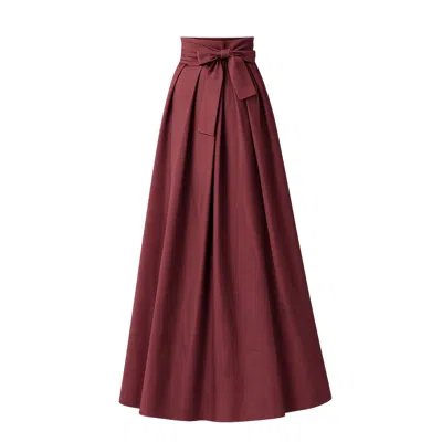 Nikka Place Women's Red Maxi Pleated Cotton Skirt With Bow And Pockets In Burgundy Color