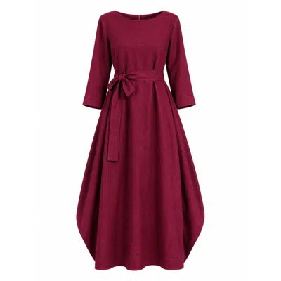 Nikka Place Women's Red Oversized Maxi Linen Dress With Belt In Burgundy