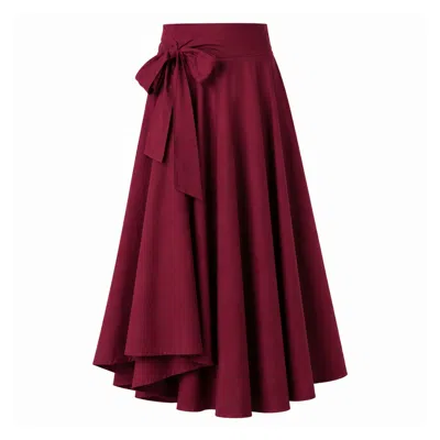Nikka Place Women's Red Summer A-line Midi Skirt With Bow In Burgundy Color