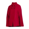 Nikka Place Women's Red Wool Poncho Cloak Coat With Buttons & High Neck In Raspberry Color In Red