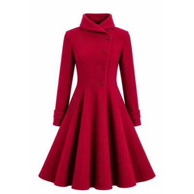 Nikka Place Women's Red Wool Princess Buttoned Coat With Pockets In Raspberry Color