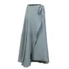 Nikka Place Women's Summer Beach Linen Wrap Skirt With Tie In Dusty Blue In Blue