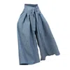 Nikka Place Women's Wide Leg Baggy Linen Pants With High Waist And Front Tie In Blue Melange In Blue
