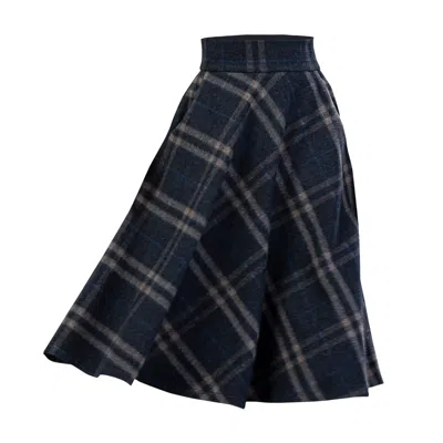 Nikka Place Women's Wool Midi Tartan Skirt With High Waist & Pockets In Plaid Colour In Multi