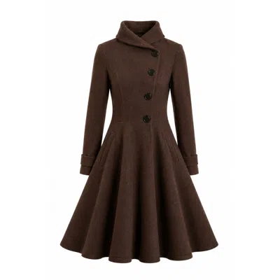 Nikka Place Women's Wool Winter Dress Coat With Buttons In Brown Color