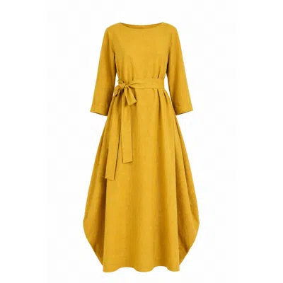 Nikka Place Women's Yellow Linen Maternity Loose Dress In Mustard Color
