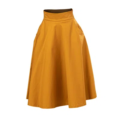 Nikka Place Women's Yellow / Orange Flared Midi Cotton Skirt With High Waist & Pockets In Deep Yellow In Yellow/orange
