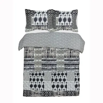 Nikki Chu Capetown Black/cream Microfiber Reversible 3 Piece Comforter Set In Silver