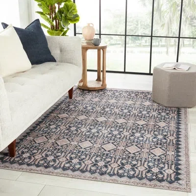 Nikki Chu Dalia Machine Washable Performance Dark Blue/tan Rug In Dark Blue,tan