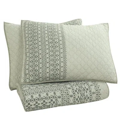 Nikki Chu Gingko Gray Standard Cotton Reversible 3 Piece Quilt Set
