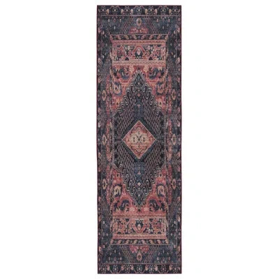 Nikki Chu Issa Machine Washable Performance Dark Blue/pink Rug In Dark Blue,pink