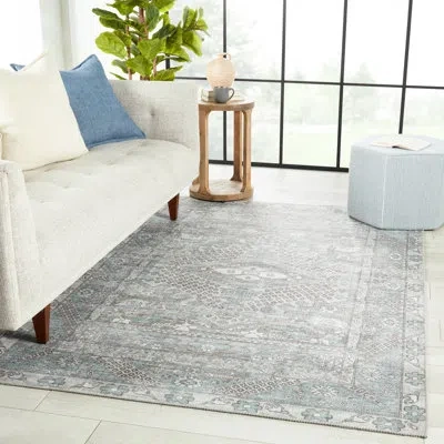 Nikki Chu Issa Machine Washable Performance Light Gray/teal Rug In Light Gray,teal