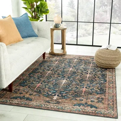 Nikki Chu Jayven Machine Washable Performance Blue/tan Rug In Blue,tan