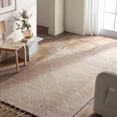 Nikki Chu Mildura Rectangle Geometric Hand Tufted Wool Area Rug In White/ivory In White,ivory