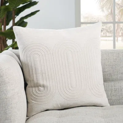 Nikki Chu Ramona Square Cotton Pillow Cover & Insert In Blanc De Blanc,silver Green,rich Gold,100% Polyester