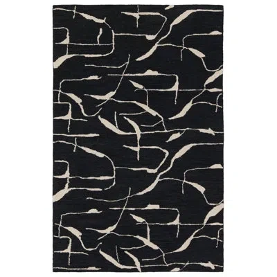 Nikki Chu Rectangle Hisano By  Abstract Hand Tufted Wool Area Rug In Black/beige In Black,beige