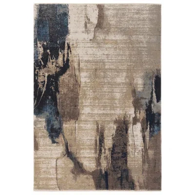 Nikki Chu Sanaa By  Goewin Powerloomed Abstract Tan/taupe Area Rug In Blue;brown;tan
