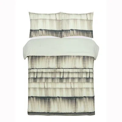 Nikki Chu Stria Tan Microfiber Reversible 3 Piece Comforter Set