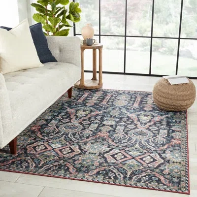 Nikki Chu Teleza Machine Washable Performance Dark Blue/brown Rug In Dark Blue,brown