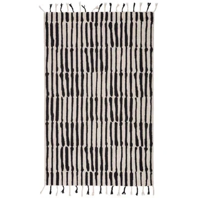 Nikki Chu Vera Striped Handmade Tufted Wool Black/ivory Area Rug In Black,ivory
