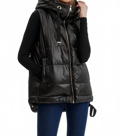 Nikki Jones Quilted High Low Vest With Grosgrain Trims In Black