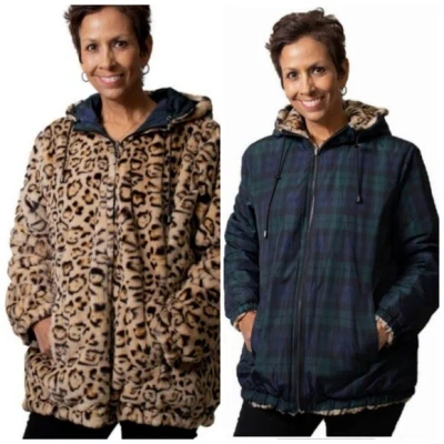 Pre-owned Nikki Jones Reversible Faux Fur Animal Print Parka In Multicolor
