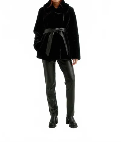 Nikki Jones Zip Asymmetric Faux Fur Jacket With Vegan Leather In Black