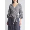 Nikki Lund Anna Tie Waist Wrap Top In Black/white