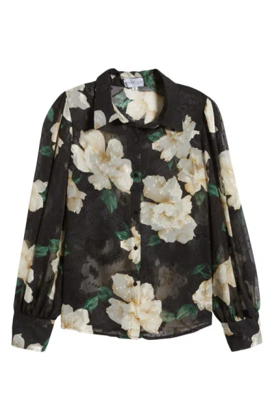 Nikki Lund Aubree Floral Button-up Shirt In Black Floral Print