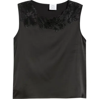 Nikki Lund Camille Sleeveless Floral Appliqué Top In Black