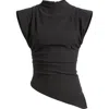 Nikki Lund Cora Strong Shoulder Asymmetric Jersey Top In Black